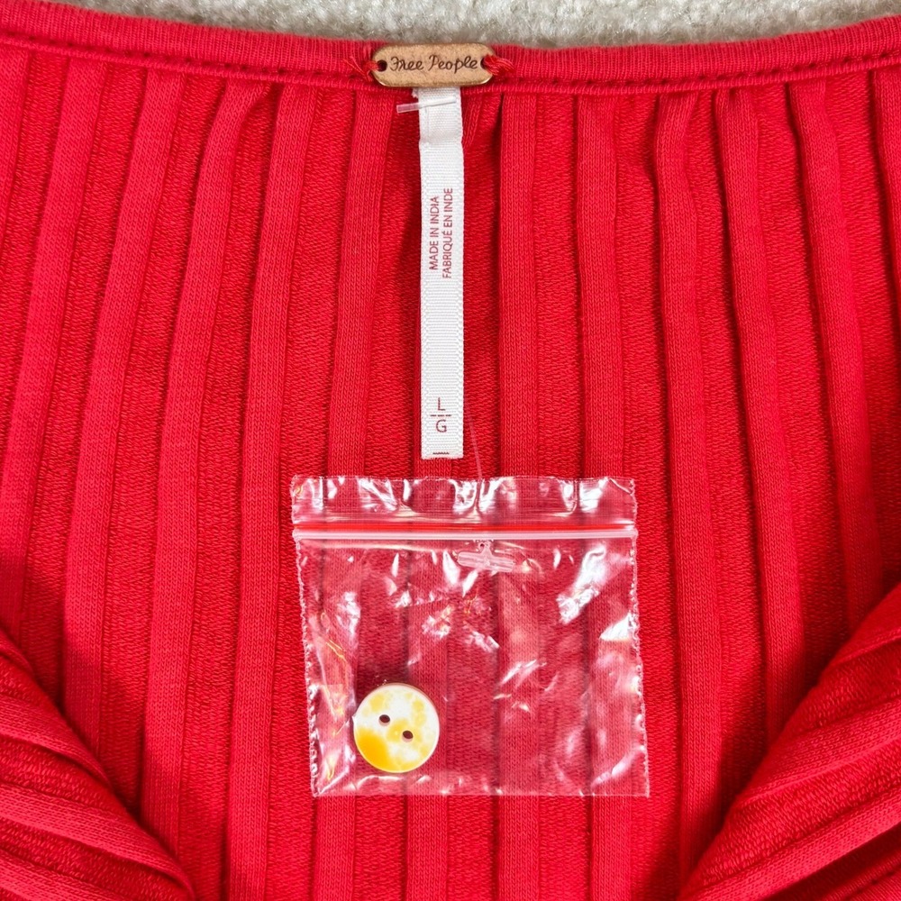 Free People Ribbed Red Button-Up Cardigan - Picture 3 of 6